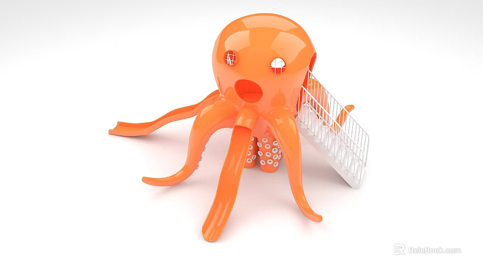 Vibrant Orange Octopus Shaped Playground Equipment With Fun Slide Structure 3d model