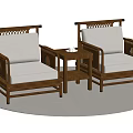 Traditional Wooden Frame Single Sofas With White Cushions And Small Side Table 3d model