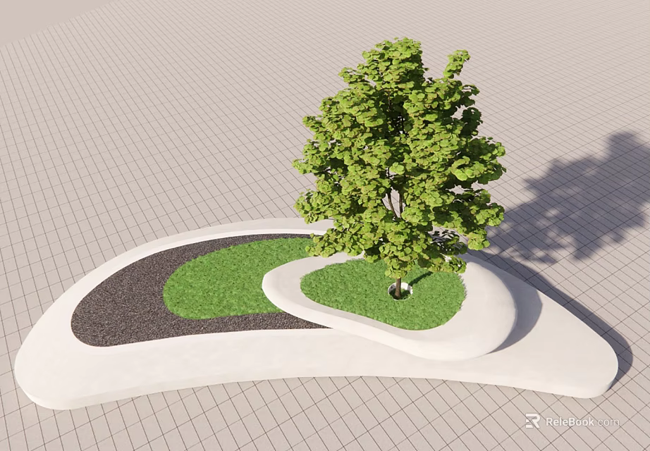Modern Irregular Tree Pit With Green Tree Lawn Area And Pathway 3d model 