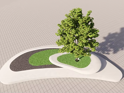 Modern Irregular Tree Pit With Green Tree Lawn Area And Pathway 3d model