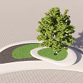 Modern Irregular Tree Pit With Green Tree Lawn Area And Pathway 3d model