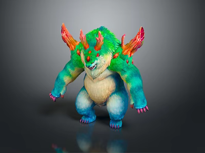 Fantasy Game Movie Monster Character With Green Body Blue Limbs And Red Back Horns 3d model