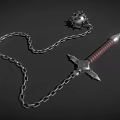Medieval Spiked Flail Weapon With Metal Chain And Wooden Handle