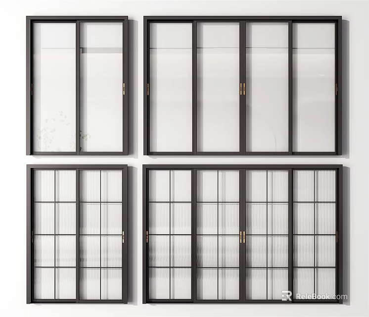 Modern Sliding Doors With Black Frames Glass Panels And Grid Patterns 3d model 