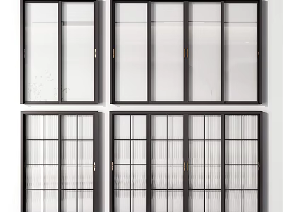 Modern Sliding Doors With Black Frames Glass Panels And Grid Patterns 3d model