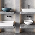Stylish Various Design Washbasins With Blue White Colors Bowl Rectangular Shapes On Grey Illuminated Shelves