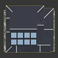 Cartoon Scene of House With Blue Roof Solar Panels Wooden Balcony And Stone Base Reflection
