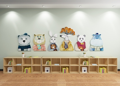 Decorative Pendant Panda Animal Bookcase Teaching Aids Rack Decorative Painting 3d model