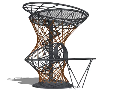 Modern Spiral Tower Structure With Metal Frame And Wooden Support Elements 3d model