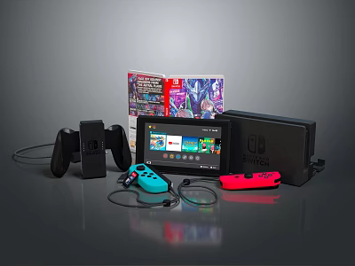 Nintendo Switch Portable Gaming Console With Joy Con Controllers And Game Cartridges 3d model