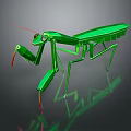 Green Metallic Mantis 3D Model With Red Antennae And Glossy Exoskeleton