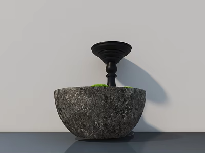 Elegant Bonsai Potted Plant With Stone Bowl And Black Stand On Tabletop 3d model