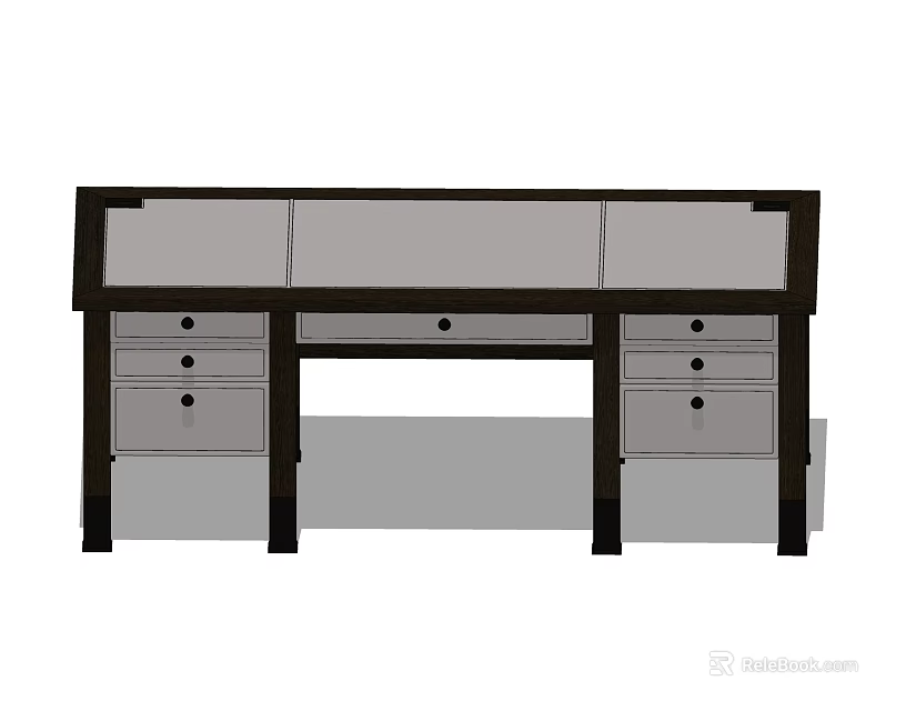 Modern Wooden Desk With Spacious Top And Multiple Drawers Design 3d model 