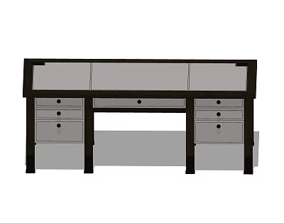 Modern Wooden Desk With Spacious Top And Multiple Drawers Design 3d model