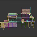 Industrial Scaffolding Equipment With Metal Frames Multi Level Platforms Wooden Planks And Sturdy Structure