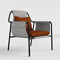 Modern Leisure Chair With Gray Orange Cushion Black Metal Frame And Side Pocket