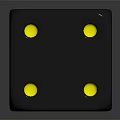 3D Shiny Black Dice With Yellow Dots On Reflective Surface