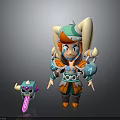 Cartoon Style Character With Orange Hair Blue And Orange Outfit And Small Horned Creature