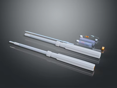 White Long Handle Household Cleaning Tools With Detachable Heads And Accessories 3d model
