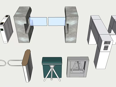 Essential Public Facility Equipment Including Turnstiles Trash Bins And Metal Railings 3d model
