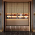 Modern Elegant Wooden Decorative Cabinet with Gold Trim Lighting Books Ornaments and Side Wall Lamps