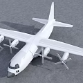 White Propeller Passenger Plane With Four Engines Parked On Tarmac Surface 3d model