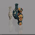 Colorful Side Hung Door Decor With Three Patterned Vases On Reflective Surface 3d model