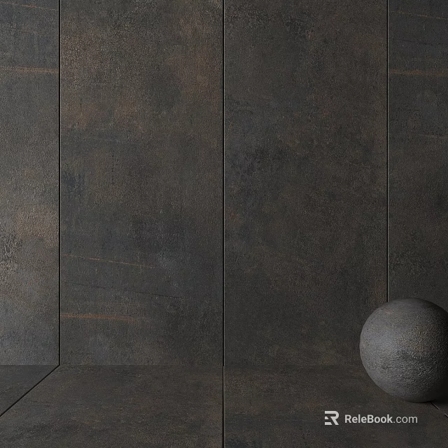 Dark Textured Floor Tiles In Modern Interior Space With Sphere 3d model