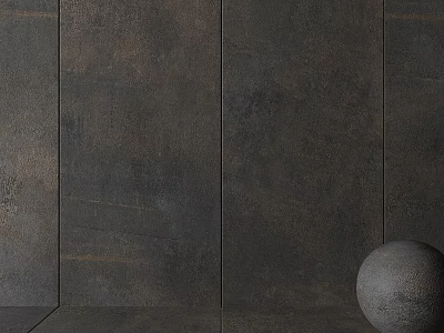 Dark Textured Floor Tiles In Modern Interior Space With Sphere 3d model