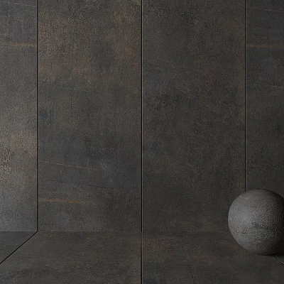 Dark Textured Floor Tiles In Modern Interior Space With Sphere 3d model