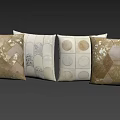 Modern Decorative Pillows With Circular Hexagon Geometric Patterns In Beige Brown Tones 3d model