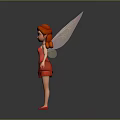 Red Dress Fairy Character With Pink Wings And Red Curly Hair In Magical Design