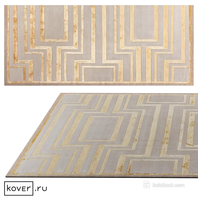 Modern Square Rug With Geometric Pattern In Golden And Gray Tones 3d model 