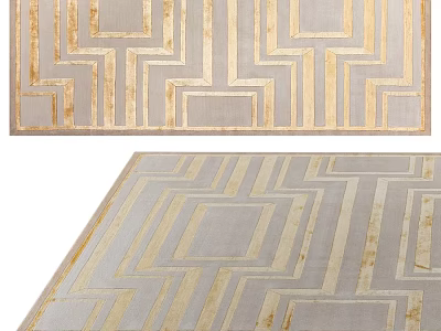 Modern Square Rug With Geometric Pattern In Golden And Gray Tones 3d model