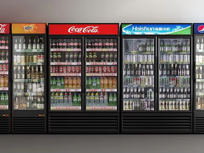 Retail Display Refrigerators Stocked with Various Beverage Brands In Convenience Store 3d model