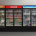 Retail Display Refrigerators Stocked with Various Beverage Brands In Convenience Store