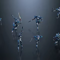 Game and Movie Armored Characters in Dynamic Action Poses with Blue Silver Design