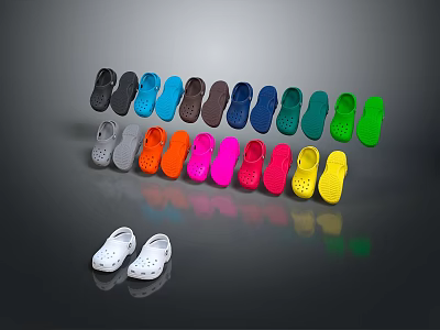 Colorful Clogs In Various Vibrant Hues Arranged Neatly With Reflection 3d model Colorful Clogs In Various Vibrant Hues Arranged Neatly With Reflection 3d model