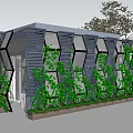Modern Hexagonal Outdoor Structure With Green Vines Covering Exterior Walls And Planter Beds