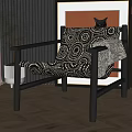 Single Sofa With Black And White Patterned Cushion Green Plant And Orange Background Wall Art