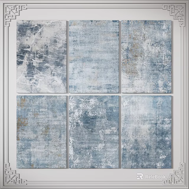 Modern Square Rugs With Blue And Gray Abstract Textured Patterns For Home Decor 3d model