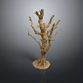 Decorative Wooden Tree Sculpture With Stone Base And Natural Branch Design