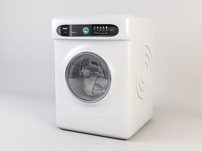 White Front Load Washing Machine With Transparent Door And Digital Control Panel 3d model