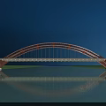 Illuminated Arch Bridge with Stunning Reflection on Calm Water Under Night Sky