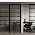 Modern Black Frame Sliding Doors With Grid Glass For Interior Dining Room Divider