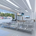Modern Station Waiting Area With Silver Seats Wall Posters TV Screens And Ceiling Linear Lights