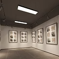 Ancient Landscape Painting With Animals Displayed In Modern Gallery With Lights