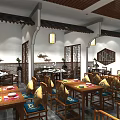 Elegant Chinese Restaurant Interior With Wooden Ceiling Screens And Yellow Cushioned Chairs