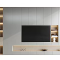 Modern Minimalist TV Wall Cabinet Design With Built-in TV Open Shelves And LED Lighting