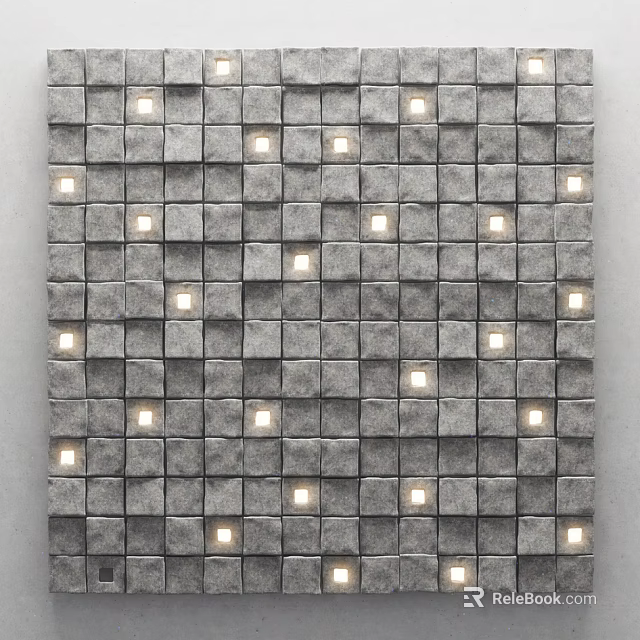 Gray Square-Tiled Wall With Embedded Small Lights And Glowing Light Through 3d model 